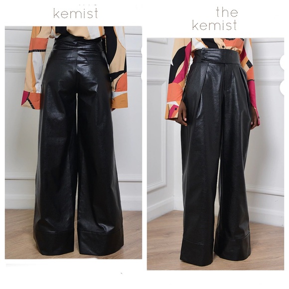 The Kemist Cairo High Waist Wide Leg Faux Leather Pants size US10 UK14 - Picture 1 of 8